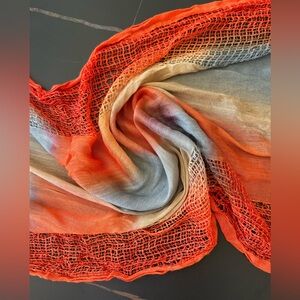 Vibrant Tie-Dye Scarf with Crochet Edges